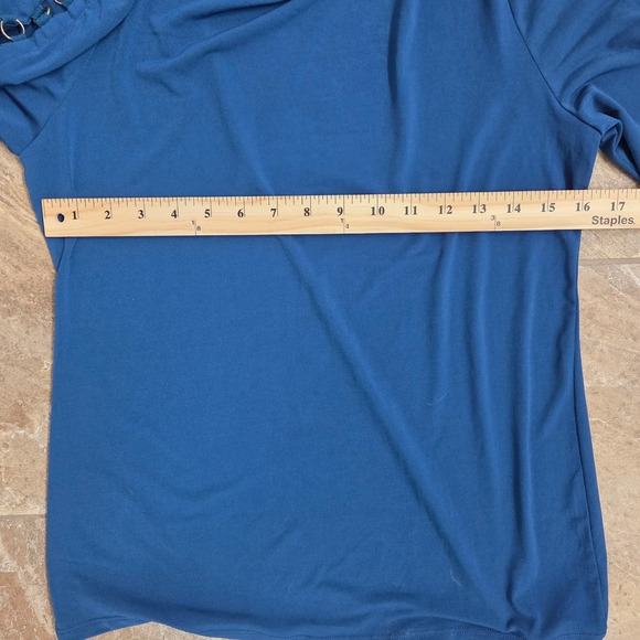 Carmen Ring Sleeve Top Teal Blue Long Sleeve Blouse Casual Chic Size M - Picture 4 of 6